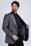 Barabas Wholesale Men's Rhinestone Geometric Design Peak Lapel Blazer 5BL12 Grey