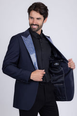 Barabas Wholesale Men's Rhinestone Geometric Design Peak Lapel Blazer 5BL12 Blue