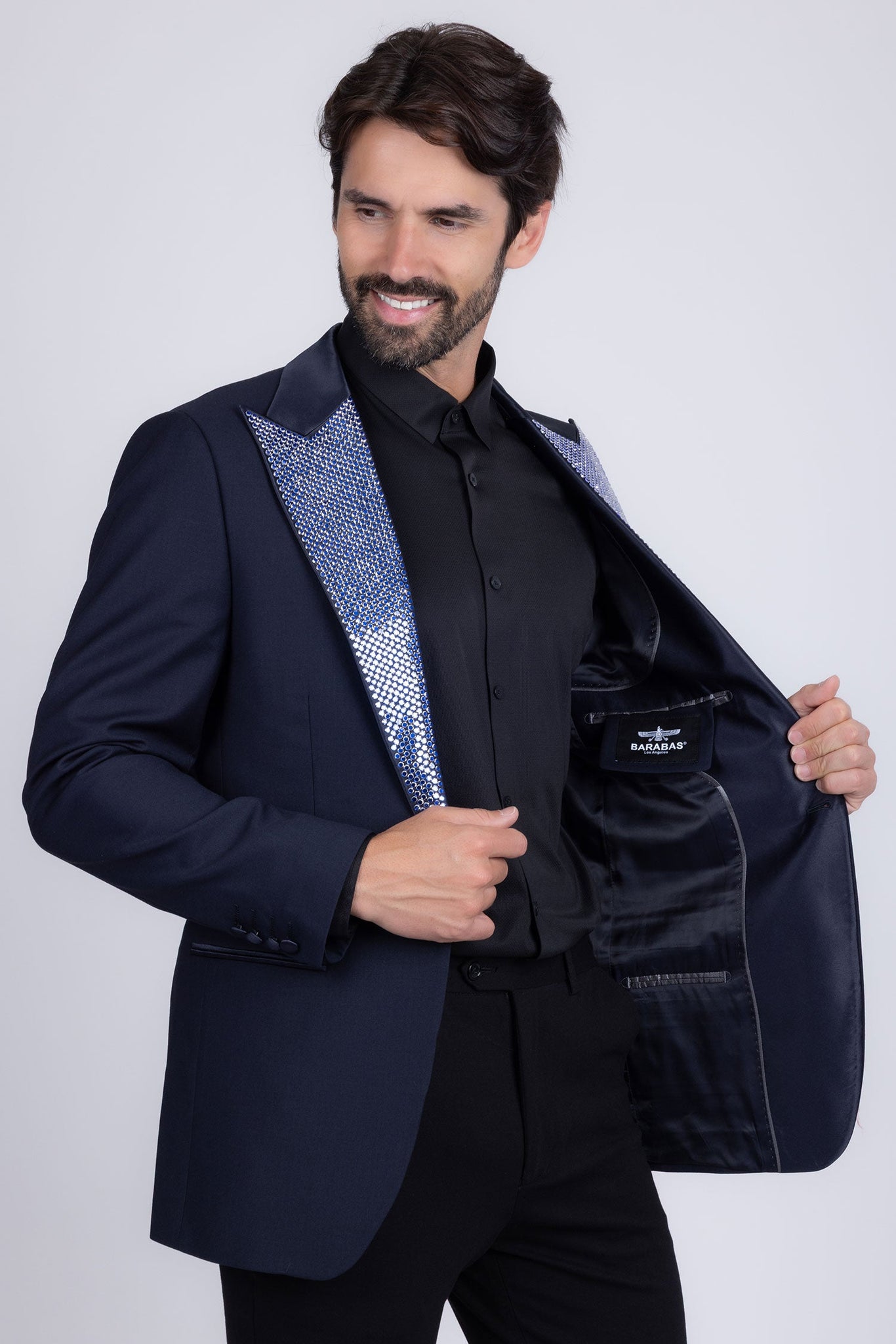 Barabas Wholesale Men's Rhinestone Geometric Design Peak Lapel Blazer 5BL12 Blue