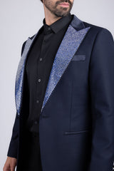 Barabas Wholesale Men's Rhinestone Geometric Design Peak Lapel Blazer 5BL12 Blue