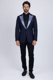 Barabas Wholesale Men's Rhinestone Geometric Design Peak Lapel Blazer 5BL12 Navy