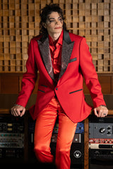 Barabas Wholesale Men's Rhinestone Geometric Design Peak Lapel Blazer 5BL12 Red