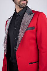 Barabas Wholesale Men's Rhinestone Geometric Design Peak Lapel Blazer 5BL12 Red