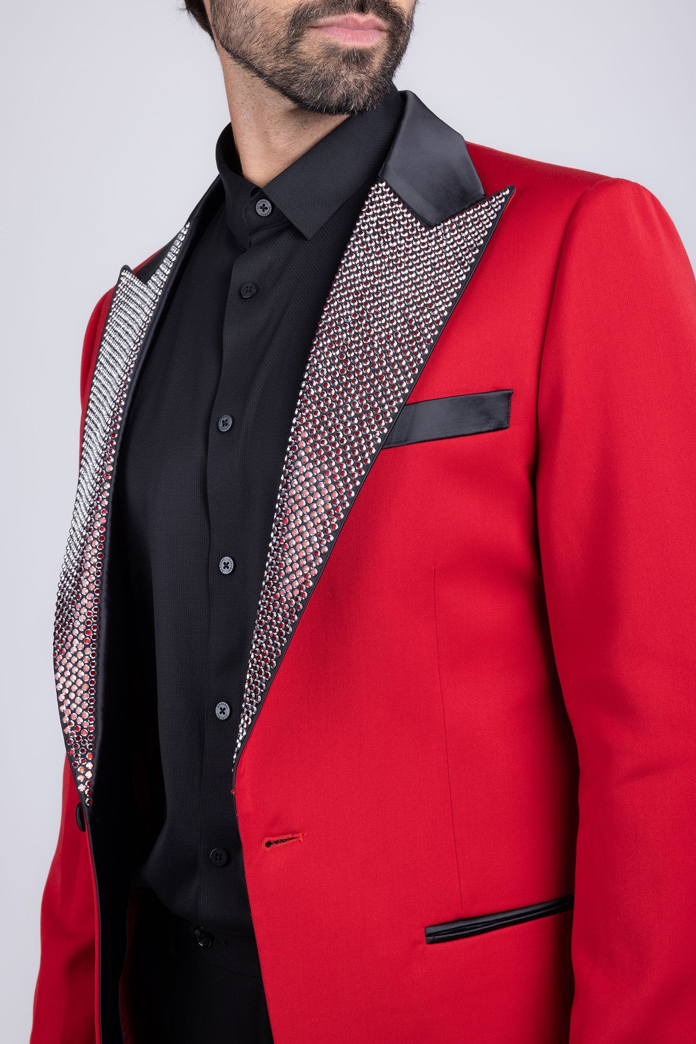 Barabas Wholesale Men's Rhinestone Geometric Design Peak Lapel Blazer 5BL12 Red