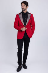 Barabas Wholesale Men's Rhinestone Geometric Design Peak Lapel Blazer 5BL12 Red