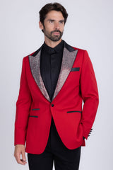 Barabas Wholesale Men's Rhinestone Geometric Design Peak Lapel Blazer 5BL12 Red