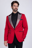 Barabas Wholesale Men's Rhinestone Geometric Design Peak Lapel Blazer 5BL12 Red