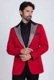 Barabas Wholesale Men's Rhinestone Geometric Design Peak Lapel Blazer 5BL12 Red