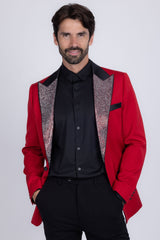 Barabas Wholesale Men's Rhinestone Geometric Design Peak Lapel Blazer 5BL12 Red