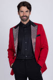 Barabas Wholesale Men's Rhinestone Geometric Design Peak Lapel Blazer 5BL12 Red