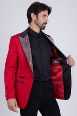 Barabas Wholesale Men's Rhinestone Geometric Design Peak Lapel Blazer 5BL12 Red