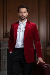 Barabas Wholesale Men's Velvet Shiny Design Notch Lapel Blazer 5BL13 Red