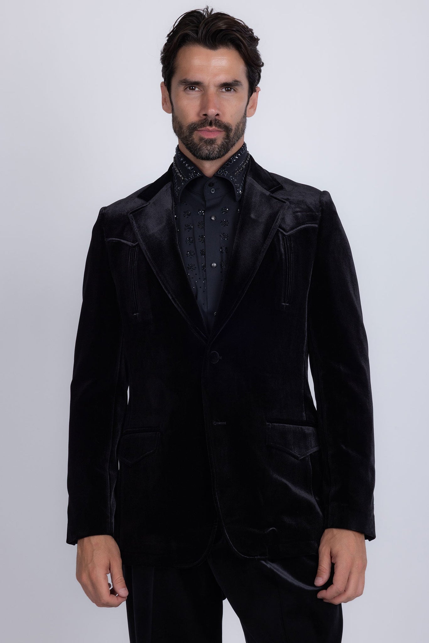 Barabas Wholesale Men's Velvet Shiny Design Notch Lapel Blazer 5BL13 Black