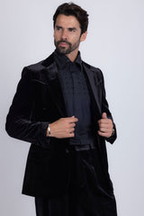 Barabas Wholesale Men's Velvet Shiny Design Notch Lapel Blazer 5BL13 Black