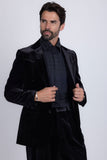 Barabas Wholesale Men's Velvet Shiny Design Notch Lapel Blazer 5BL13 Black