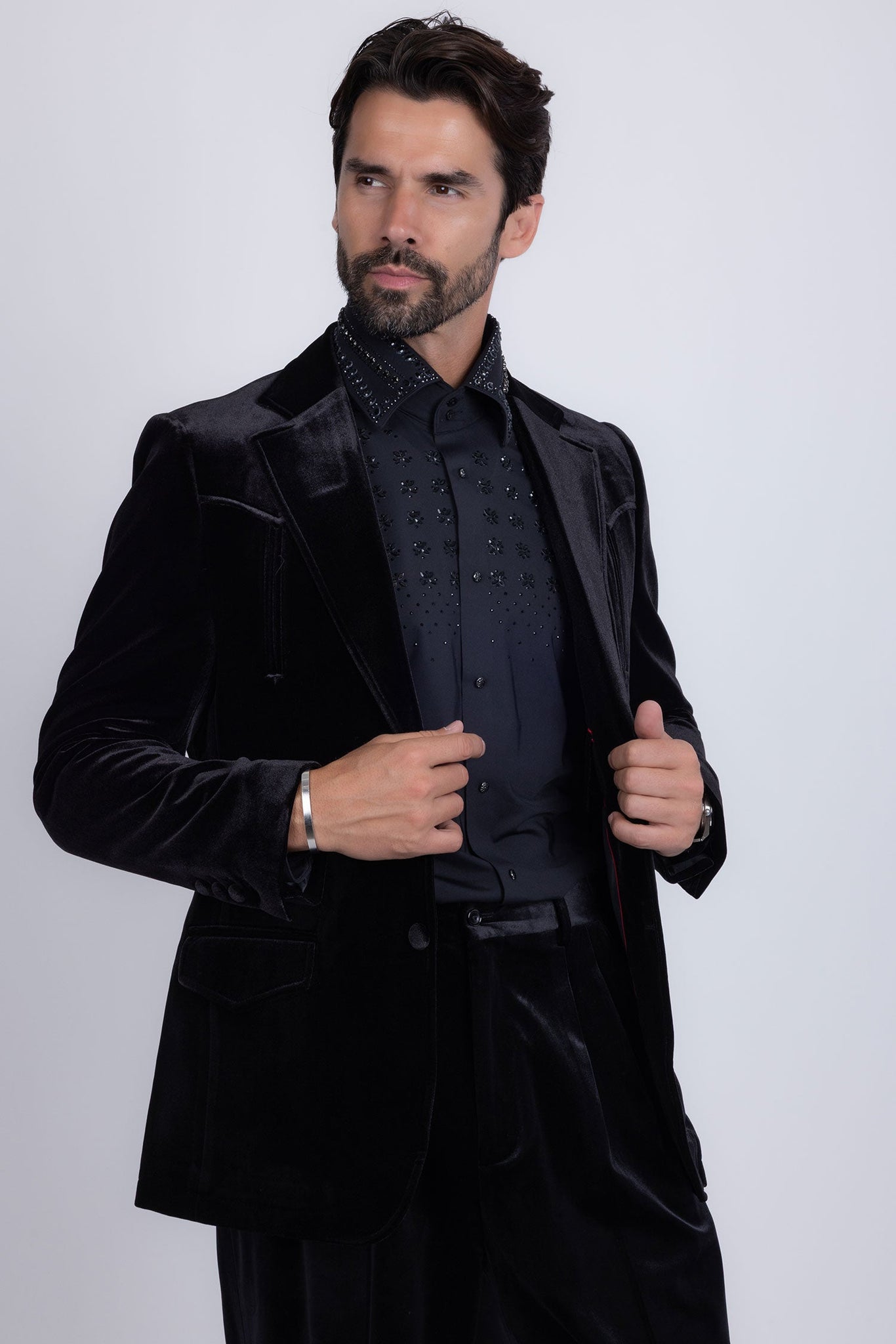 Barabas Wholesale Men's Velvet Shiny Design Notch Lapel Blazer 5BL13 Black