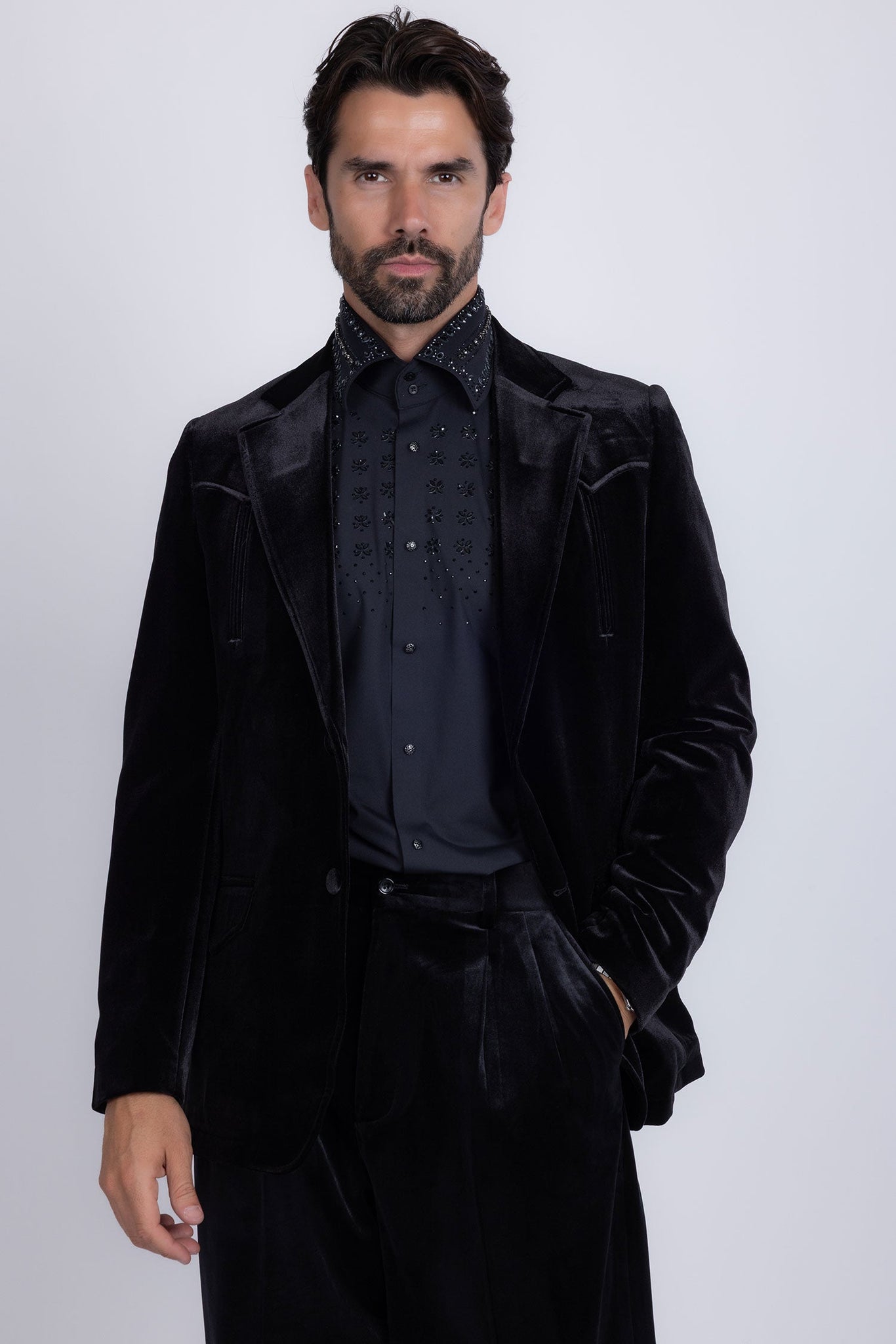 Barabas Wholesale Men's Velvet Shiny Design Notch Lapel Blazer 5BL13 Black