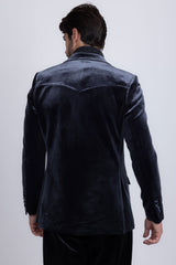 Barabas Wholesale Men's Velvet Shiny Design Notch Lapel Blazer 5BL13 Grey