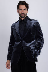 Barabas Wholesale Men's Velvet Shiny Design Notch Lapel Blazer 5BL13 Charcoal