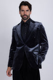 Barabas Wholesale Men's Velvet Shiny Design Notch Lapel Blazer 5BL13 Charcoal