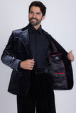 Barabas Wholesale Men's Velvet Shiny Design Notch Lapel Blazer 5BL13 Charcoal
