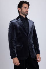 Barabas Wholesale Men's Velvet Shiny Design Notch Lapel Blazer 5BL13 Charcoal