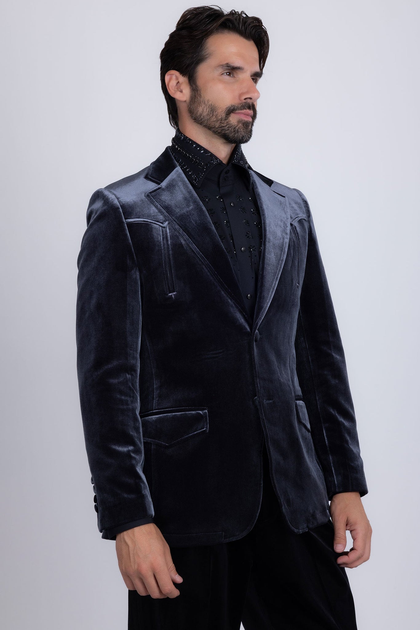Barabas Wholesale Men's Velvet Shiny Design Notch Lapel Blazer 5BL13 Charcoal