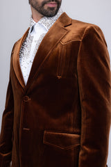 Barabas Wholesale Men's Velvet Shiny Design Notch Lapel Blazer 5BL13 Brown