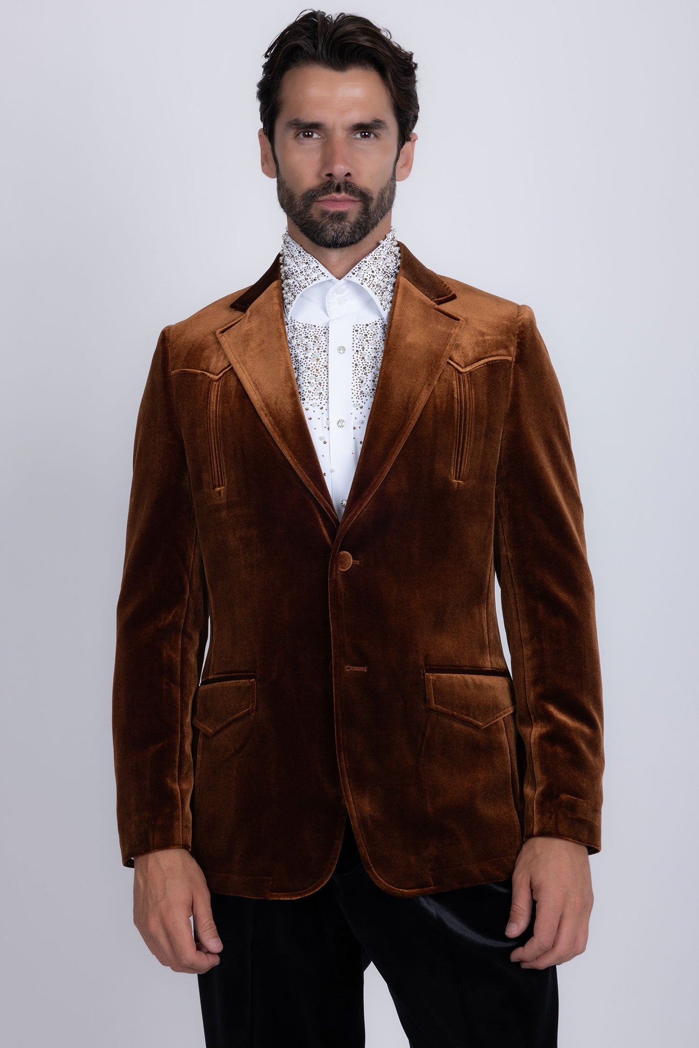 Barabas Wholesale Men's Velvet Shiny Design Notch Lapel Blazer 5BL13 Coffee