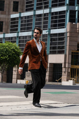 Barabas Wholesale Men's Velvet Shiny Design Notch Lapel Blazer 5BL13 Coffee