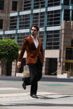 Barabas Wholesale Men's Velvet Shiny Design Notch Lapel Blazer 5BL13 Coffee