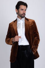 Barabas Wholesale Men's Velvet Shiny Design Notch Lapel Blazer 5BL13 Brown