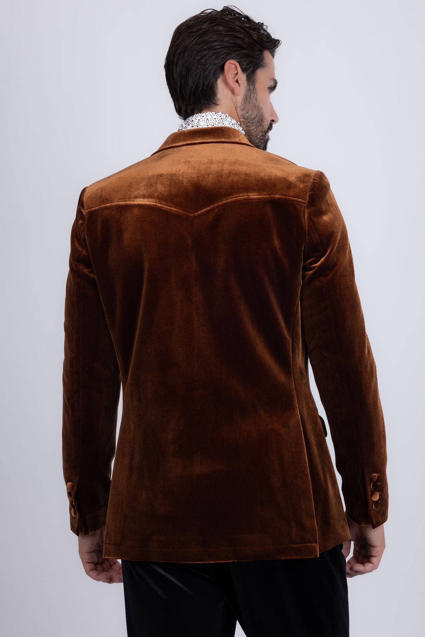 Barabas Wholesale Men's Velvet Shiny Design Notch Lapel Blazer 5BL13 Coffee