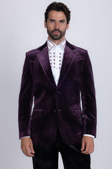 Barabas Wholesale Men's Velvet Shiny Design Notch Lapel Blazer 5BL13 Purple