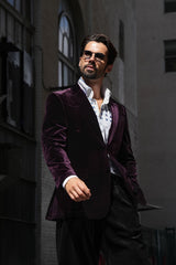 Barabas Wholesale Men's Velvet Shiny Design Notch Lapel Blazer 5BL13 Purple
