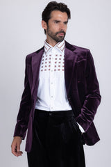 Barabas Wholesale Men's Velvet Shiny Design Notch Lapel Blazer 5BL13 Purple