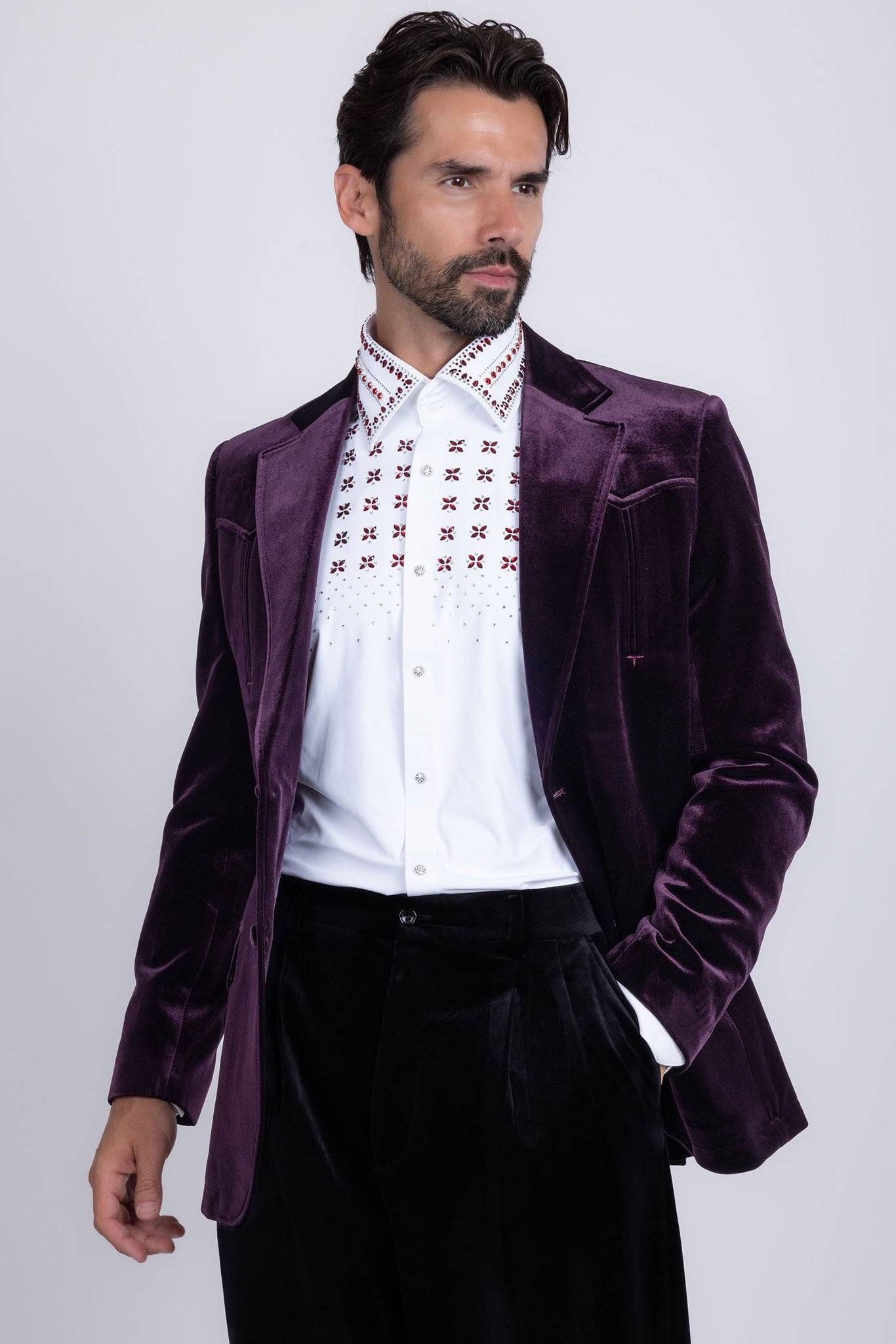 Barabas Wholesale Men's Velvet Shiny Design Notch Lapel Blazer 5BL13 Purple