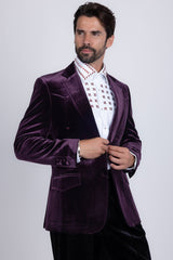 Barabas Wholesale Men's Velvet Shiny Design Notch Lapel Blazer 5BL13 Violet