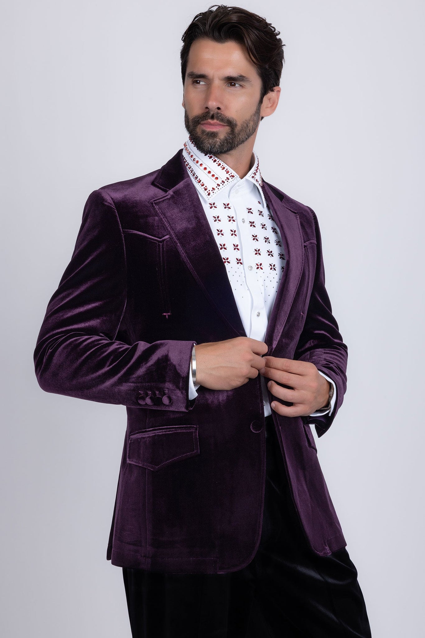 Barabas Wholesale Men's Velvet Shiny Design Notch Lapel Blazer 5BL13 Violet