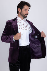 Barabas Wholesale Men's Velvet Shiny Design Notch Lapel Blazer 5BL13 Burgundy