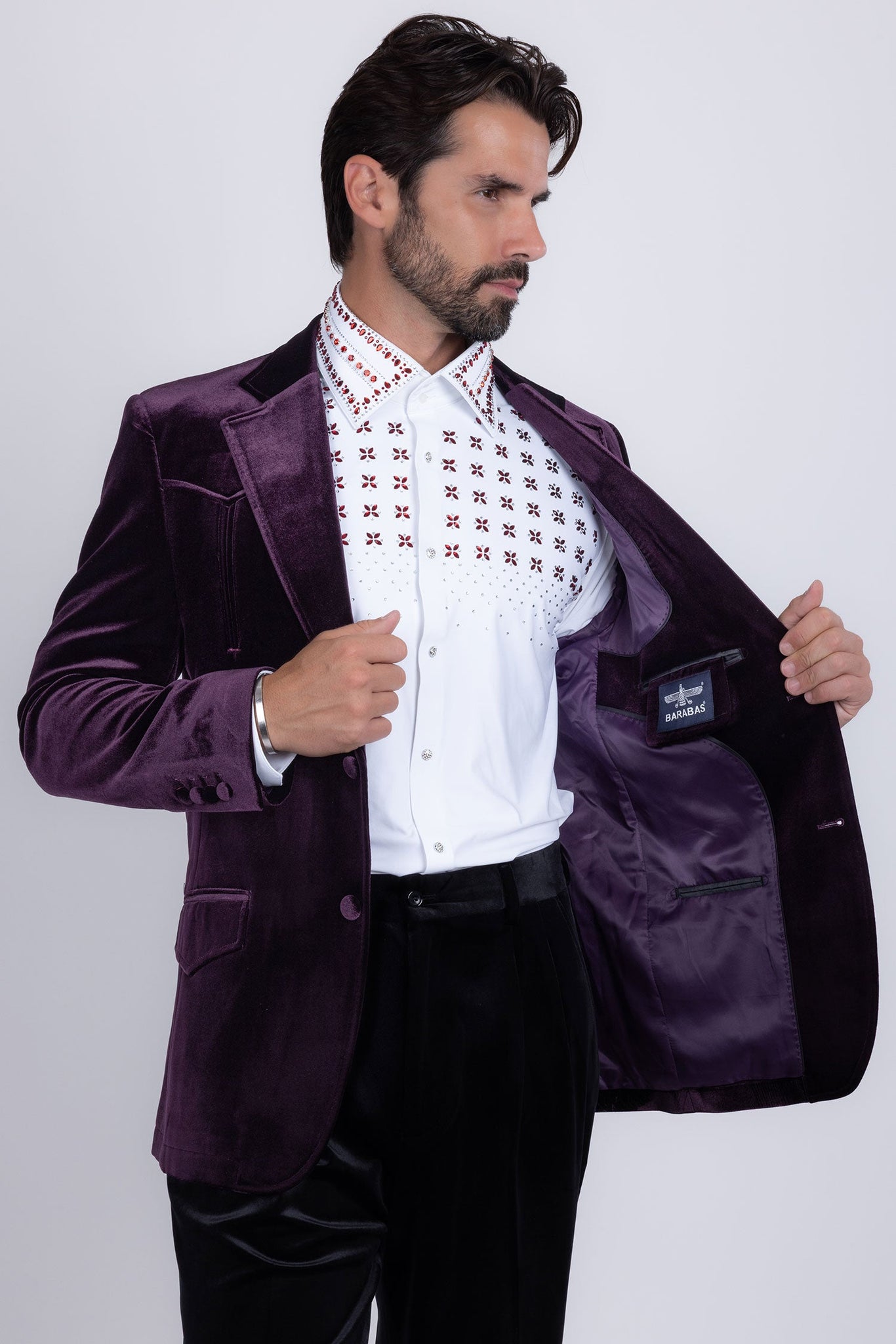 Barabas Wholesale Men's Velvet Shiny Design Notch Lapel Blazer 5BL13 Burgundy