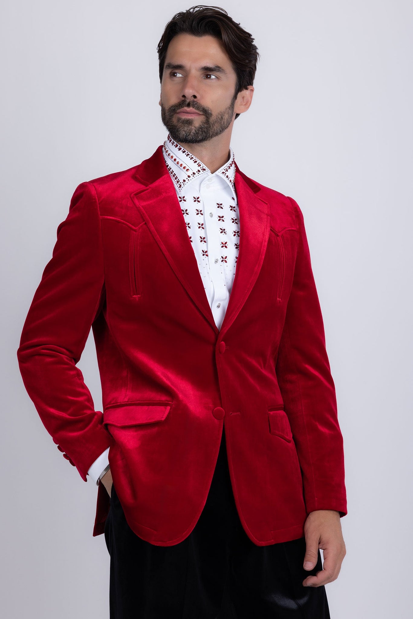 Barabas Wholesale Men's Velvet Shiny Design Notch Lapel Blazer 5BL13 Red