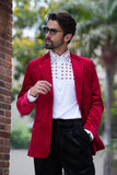 Barabas Wholesale Men's Velvet Shiny Design Notch Lapel Blazer 5BL13 Red