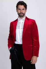Barabas Wholesale Men's Velvet Shiny Design Notch Lapel Blazer 5BL13 Red