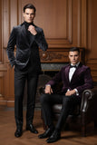 Barabas Wholesale Men's Velvet Shiny Design Notch Lapel Blazer 5BL13 Chanrcoal Purple