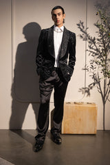 Barabas Wholesale Men's Rhinestones Velvet Shawl Lapel Floral Blazer 5BL15 Black