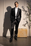 Barabas Wholesale Men's Rhinestones Velvet Shawl Lapel Floral Blazer 5BL15 Black