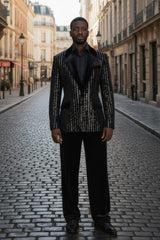 Barabas Wholesale Men's Sequin Geometric Design Peak Lapel Blazer 5BL16 Black