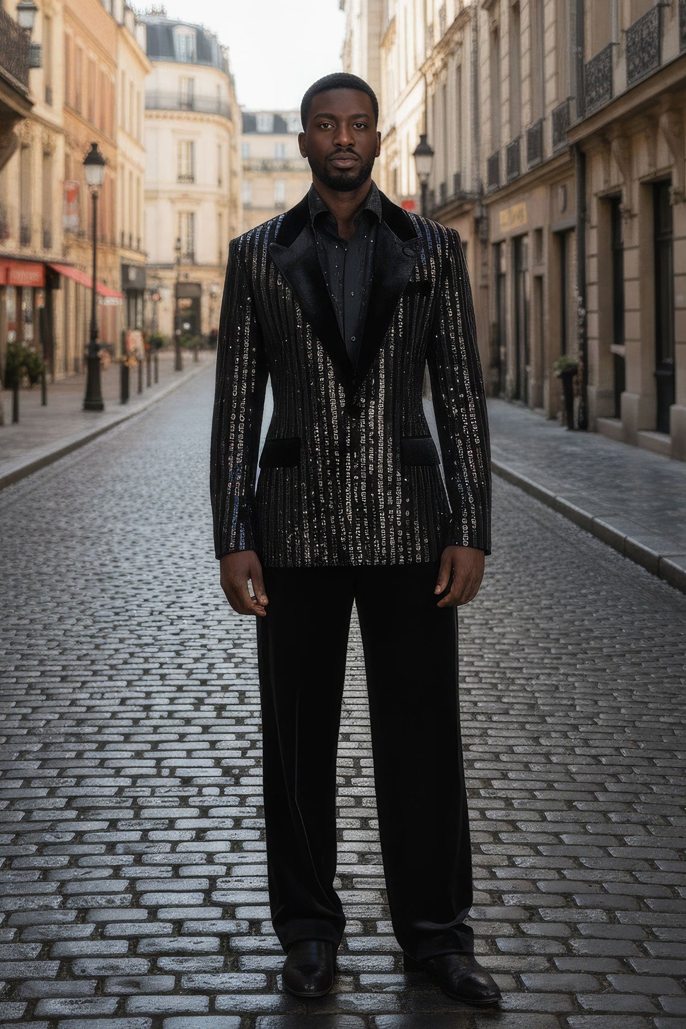 Barabas Wholesale Men's Sequin Geometric Design Peak Lapel Blazer 5BL16 Black