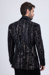 Barabas Wholesale Men's Sequin Geometric Design Peak Lapel Blazer 5BL16 Black